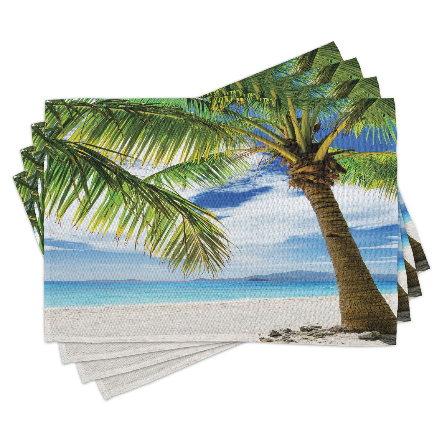 Lonely Palm Tree Placemats Set of 4 Sandy Beach Isolated Philippines