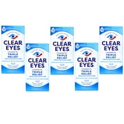 Clear Eyes Triple Relief Eye Drops, Relieves Redness & Calms Irritation, 0.5 Fl Oz - 5 Pack