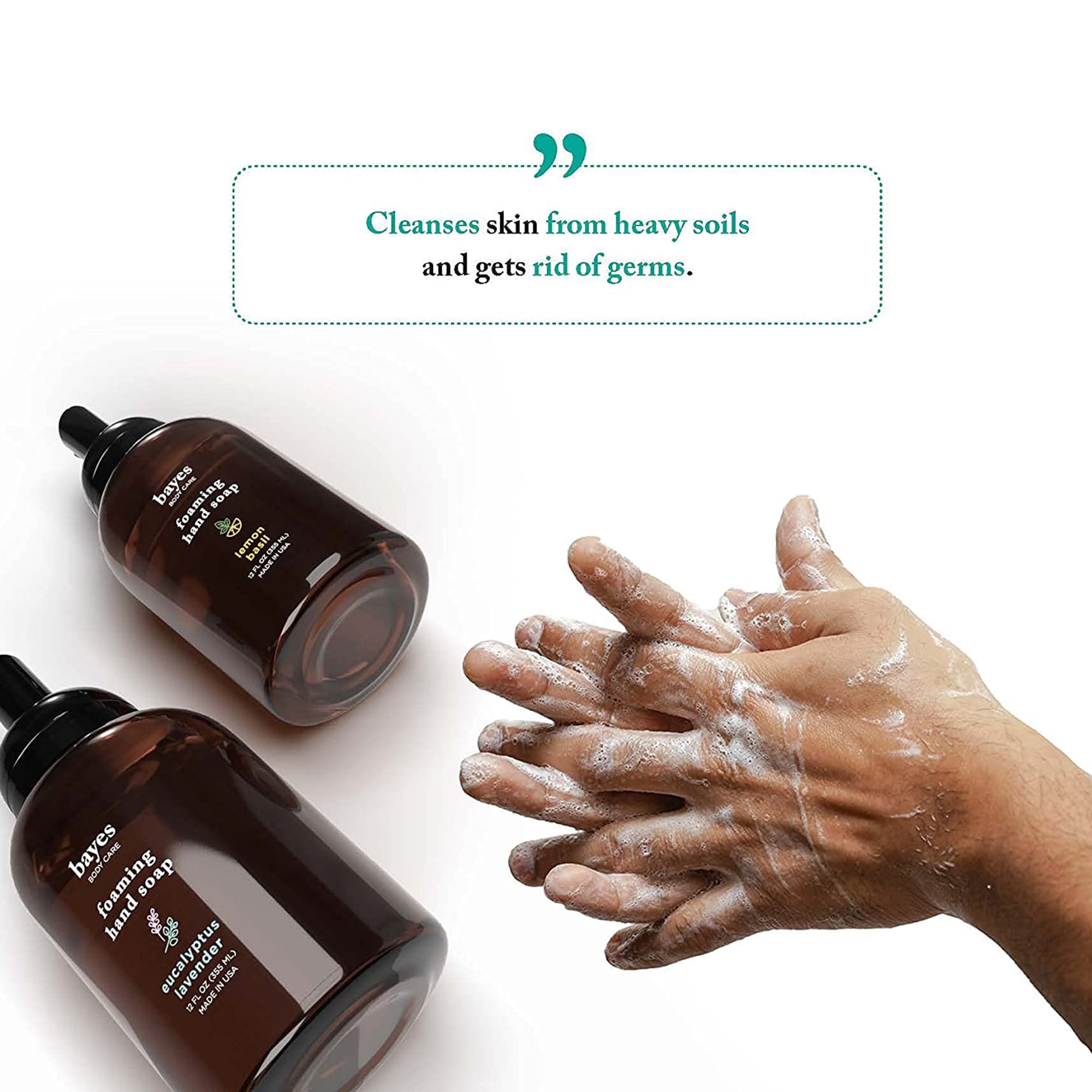 Bayes Foaming Hand Soap Moisturizing Plant-Derived Essential Oil Infused Hand Wash with Eucalyptus Lavender Scent, 12 Oz 3 Pack