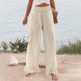 thumbnail image 7 of Wide Leg Linen Pants for Women High Waisted Ruffle Hem Palazzo Pants Boho Summer Casual Loose Flowy Pant Trousers Beige XL, 7 of 7