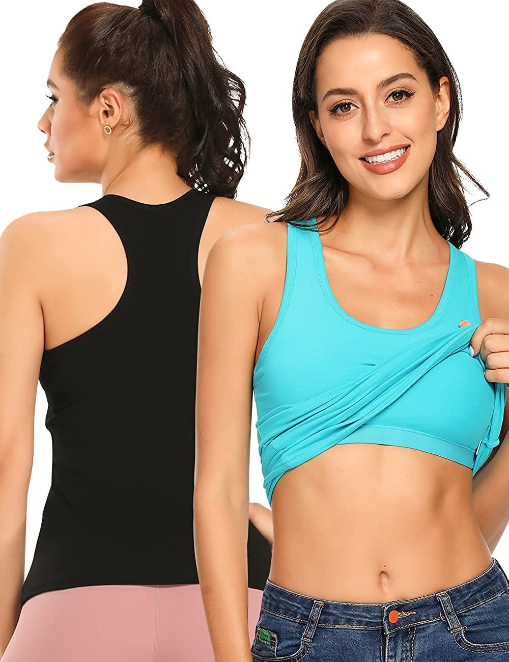 DAKIMOE 3 Packs Tank Top for Women with Build in Shelf Bra