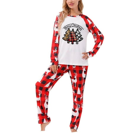 

Honeeladyy Parent-child Warm Christmas Set Printed Home Wear Pajamas Two-piece Mom Set Red Clearance under 10$