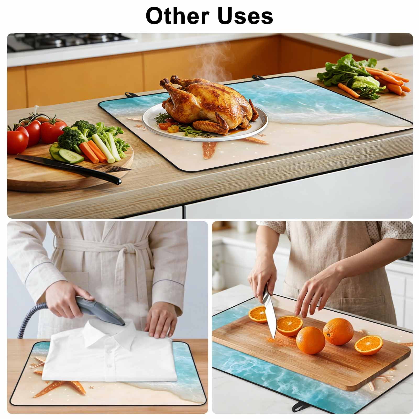 Coastal Starfish Stove Top Cover for Electric Stove, Heat-proof & Non Slip Glass Top Stove Cover Protector, Simple Summer Nautical Ocean Beach Kitchen Flat Cooktop Rubber Mat 24x21 Inches