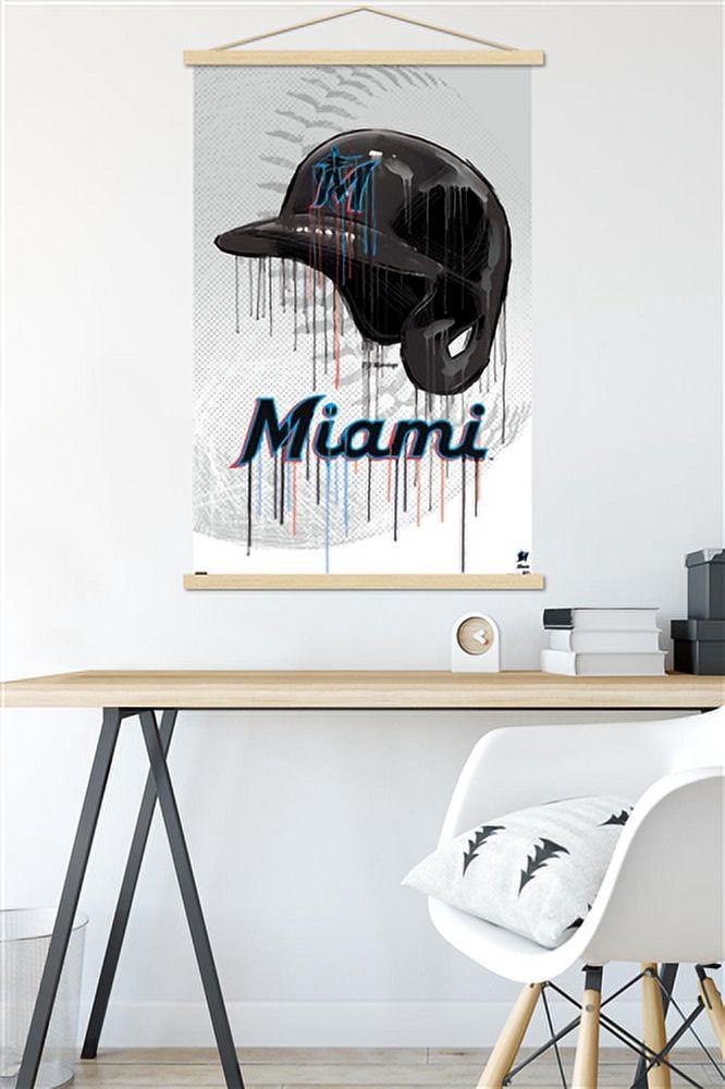 MLB Miami Marlins - Drip Helmet 22 Wall Poster with Magnetic Frame, 22.375" x 34"