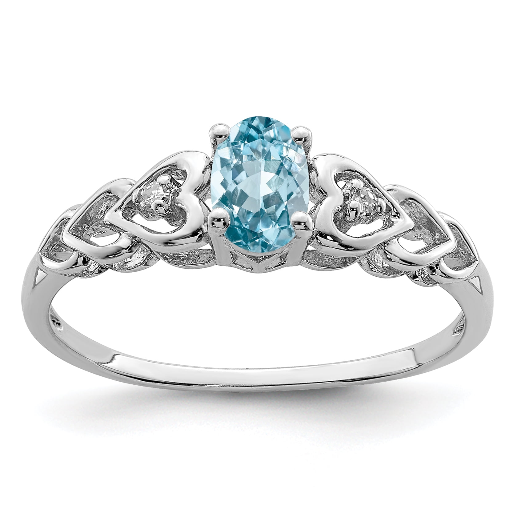 925 Sterling Silver Swiss Blue Topaz Diamond Band Ring Size 7.00 Birthstone December Gemstone ...