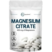Micro Ingredients Magnesium Citrate 450mg Per Serving, 240 Caplets, Non-GMO
