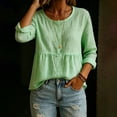 thumbnail image 4 of Uootdi Women's Tops 3/4 Sleeve Crew Neck Peplum Blouses Bohemian Casual Style Linen Blend Lightweight Breathable Relaxed Fit Shirts Gift, 4 of 6