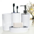thumbnail image 5 of WeGuard Bathroom Accessories Set 4 Piece Bath Ensemble Includes Soap Dispenser, Toothbrush Holder, Toothbrush Cup, Soap Dish for Decorative Countertop and Housewarming Gift, White, 5 of 6