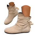 thumbnail image 3 of NOKIO Women's Flat Ankle Booties Casual S𝗅ip On Short B𝗈𝗈𝑡𝑠 with Side 𝖫a𝖼e Up, Comfort Wide Width Booties Fall Winter Fashion Ladies Shoes Toe Ruched Slouch Dress Shoes, 3 of 9
