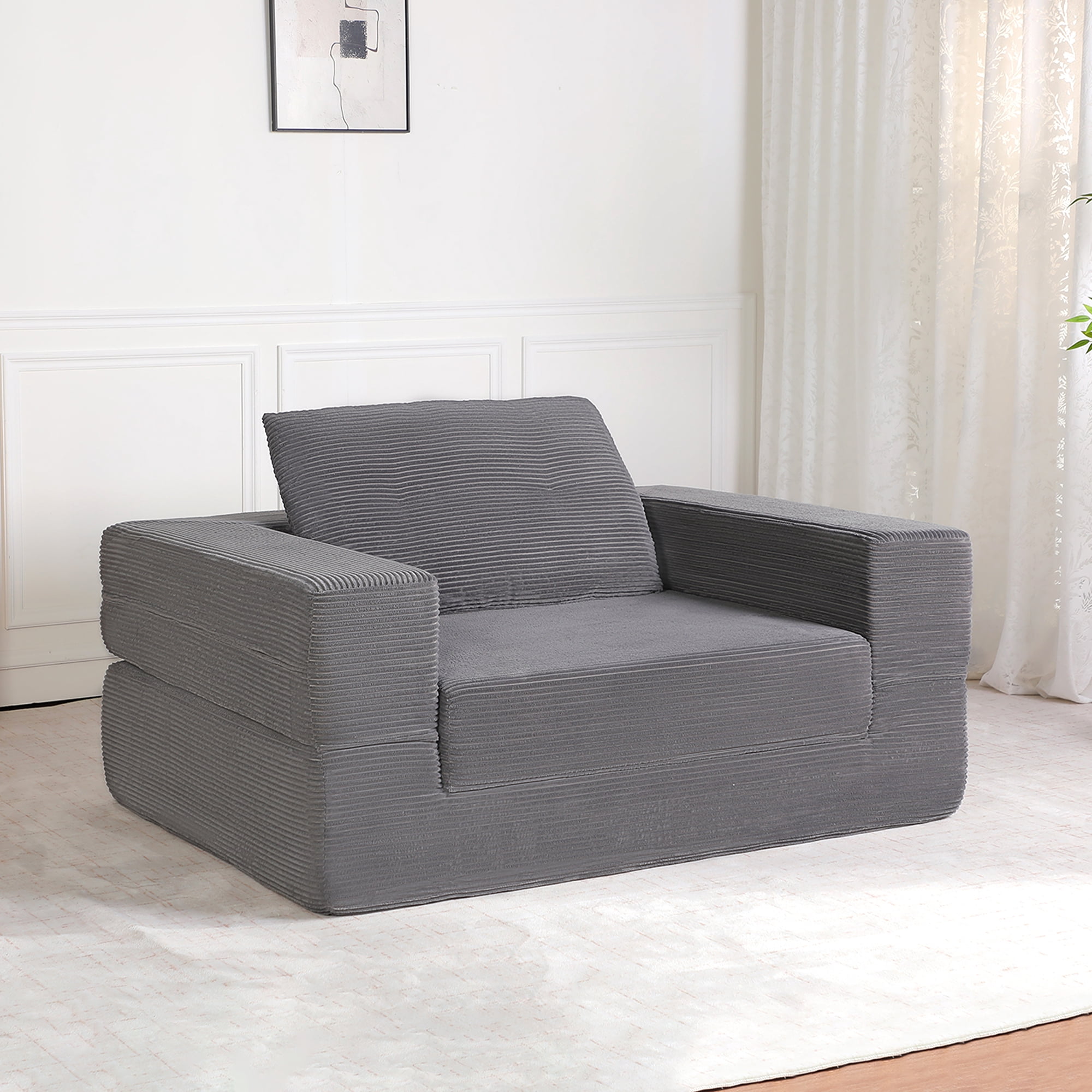 Leumius Single Sofa Bed with Pillow,Boneless Folding Sofa Bed for Living Room Bedroom,No Assembly Required,Dark Gray