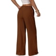 thumbnail image 3 of Women'S Palazzo Pants Summer High Waisted Wide Leg Drawstring Flowy Beach Trousers with Pockets Brown M, 3 of 7