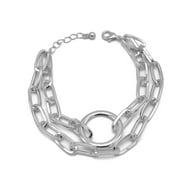 Taza-Silver Rectangle Link Chain And Rorund Two Row Bracelet Built for durability,Gift for Women Gift for girls.