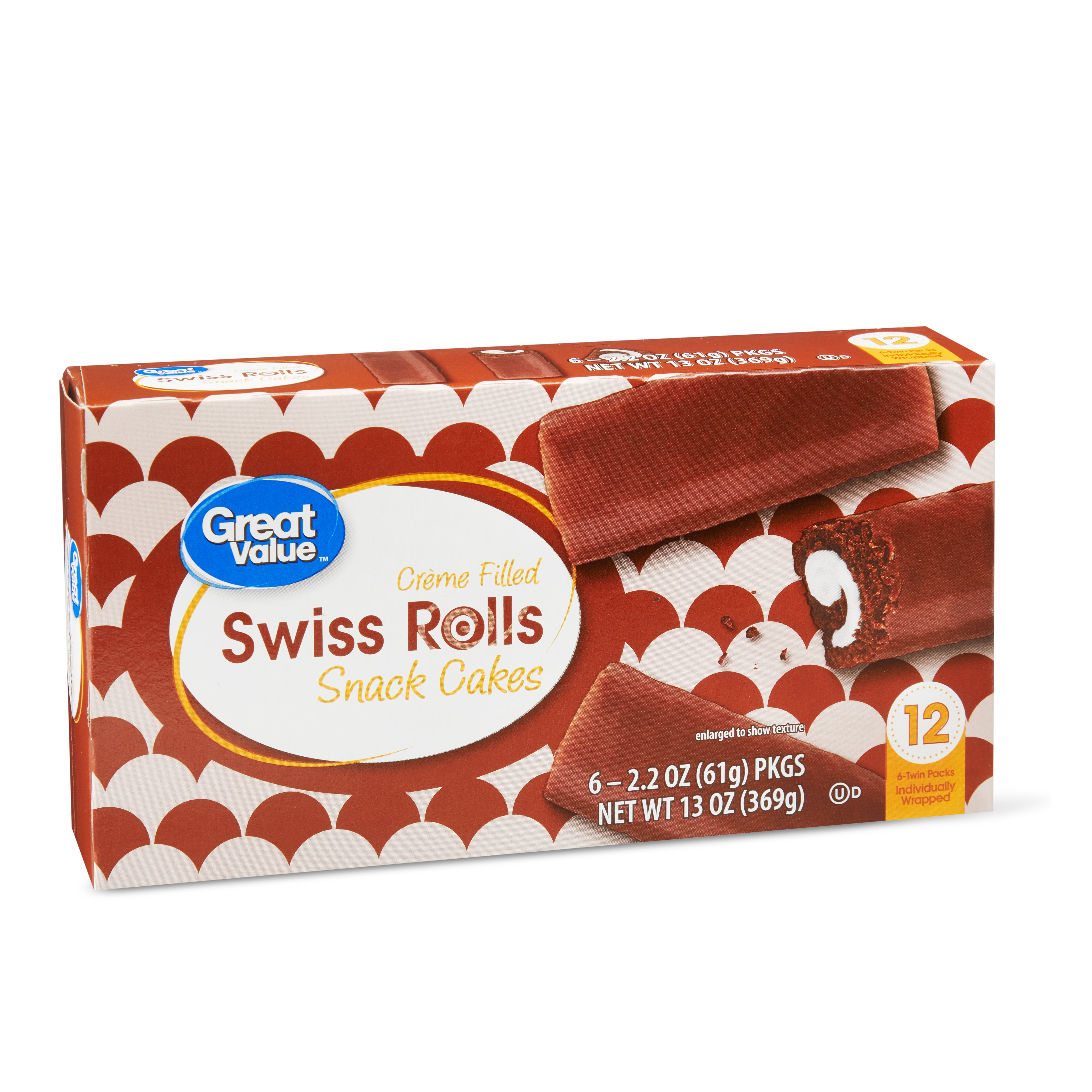 Great Value Swiss Rolls Snack Cakes, 13 oz, 6 Count