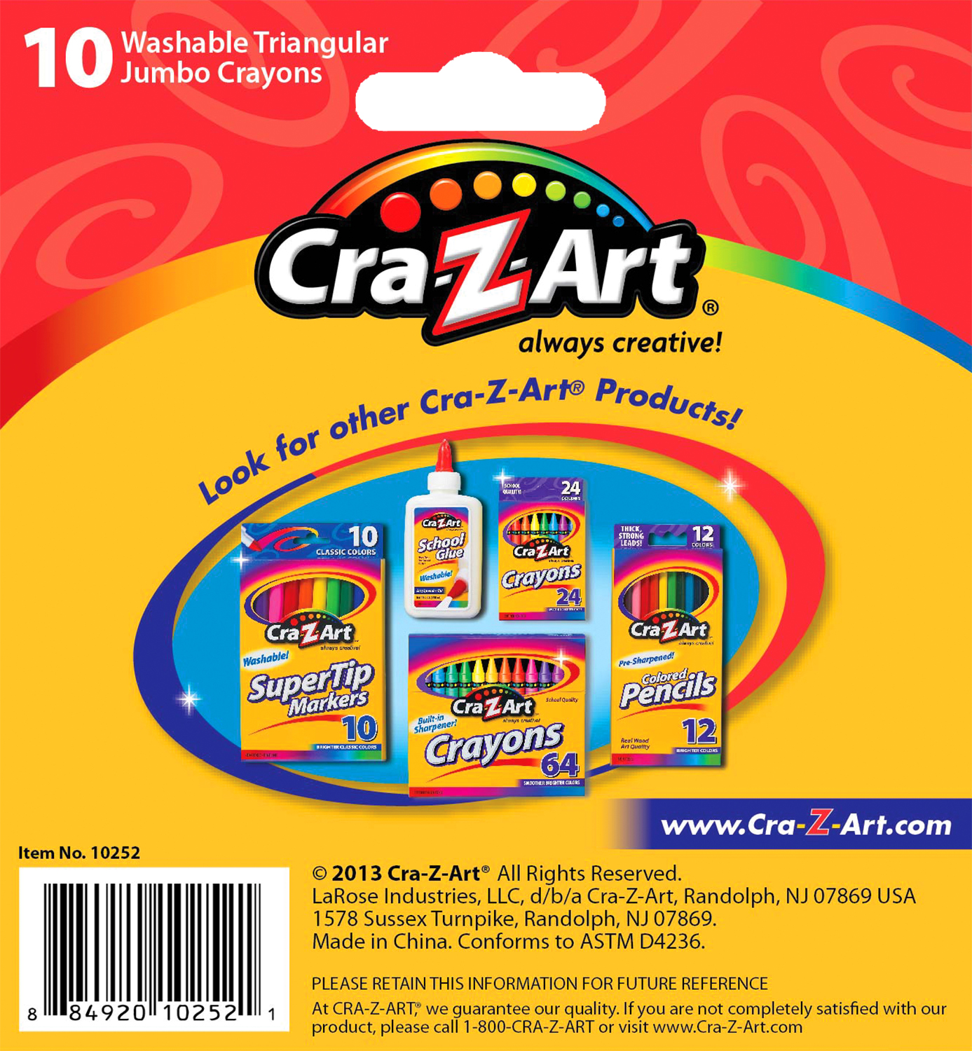 Cra-Z-Art Jumbo Washable Triangular Crayons, 10 Count, Assorted Colors, Back to School Supplies - image 3 of 9