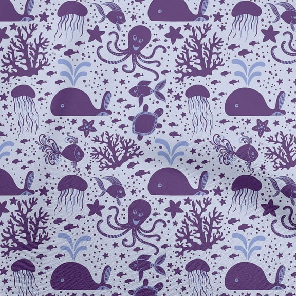 oneOone Polyester Spandex Medium Purple Fabric Ocean Underwater Life Dress Material Fabric Print Fabric By The Yard 56 Inch Wide