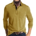 thumbnail image 2 of Lumeqa Long Sleeve Shirts for Men's Casual Polo Shirts Classic Button Basic Long Sleeve Shirt Solid Color Cotton Tees Stylish Tops Yellow L, 2 of 5