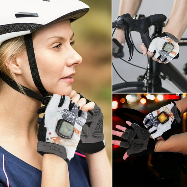 Xihbxyly Guantes con Intermitentes Led, Diseño de Medio Dedo, Tejido de Licra, Ajuste de Muñeca, Seguridad para Conducción Nocturna, Ciclismo de Carretera, Motocicleta, Senderismo, Ejercicio, 1 Par I