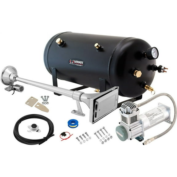 Vixen Horns Train Horn Kit for Trucks/Car/Semi. Complete Onboard System- 200psi Air Compressor, 5 Gallon Tank, 1 Trumpet. Super Loud dB. Fits Vehicles like Pickup/Jeep/RV/SUV 12v VXO8350/1264Y