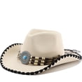 thumbnail image 3 of XIAOCHA Turquoise Accent Cowgirlhat Womens Beaded Trimming Cowboy Hats Rodeo Wide Brim Western Hat,Beige, 3 of 3