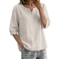 thumbnail image 3 of Sillenn Notch Neck Puff Bubble 3/4 Sleeve Cotton Linen Blouse for Women Loose Fit Dressy Casual Muslin Shirt Lightweight Breathable Relaxed Fit Tunic Shirt Casual Summer Basic Linen Shirts Beige L, 3 of 9
