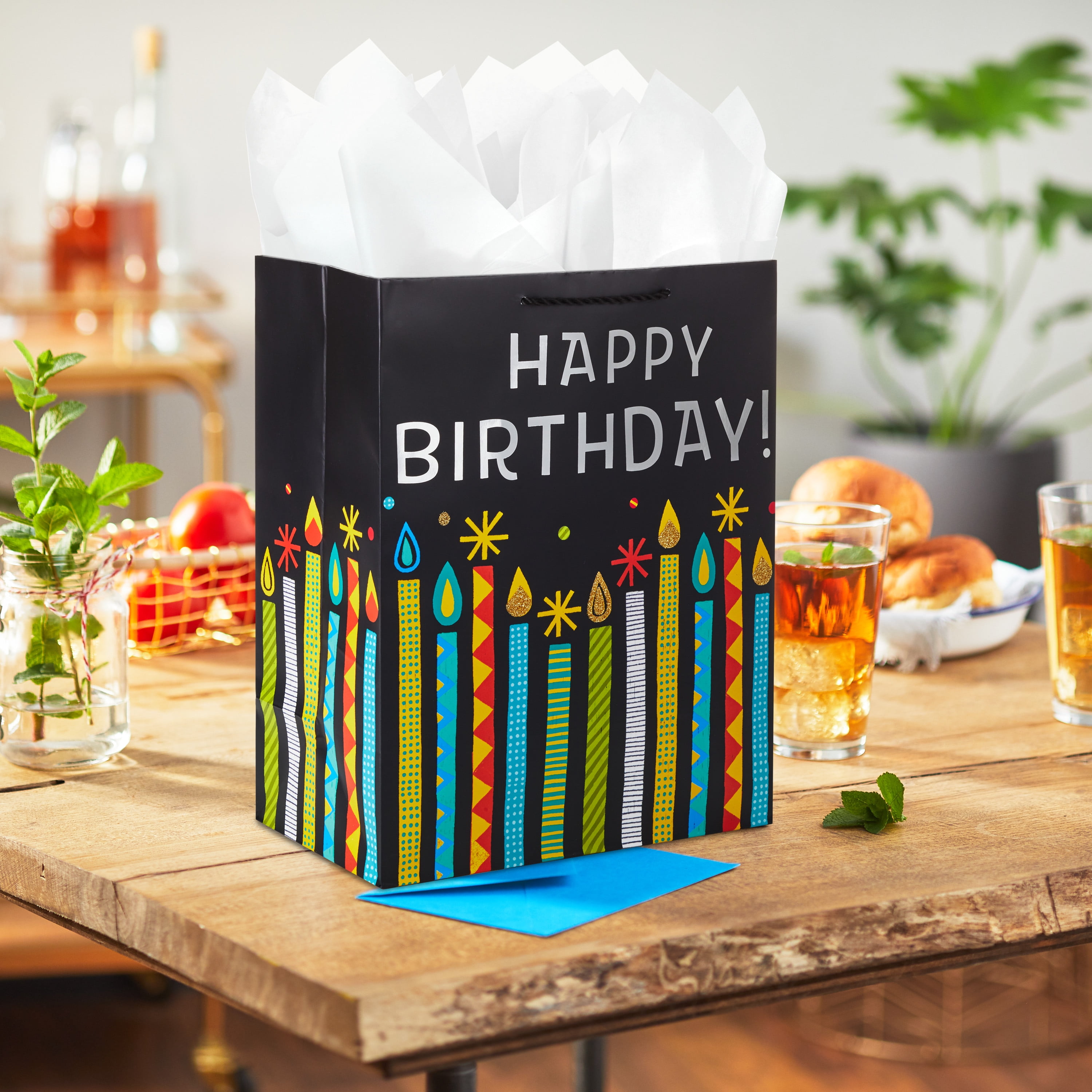 Hallmark 13" Large Birthday Gift Bag (Black and Silver, Candles)