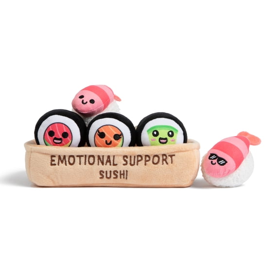 Emotional Support Sushi, 5 Plush Food Toys with Carrying Basket by Emotional Support Pals, Non Candy Easter Gift