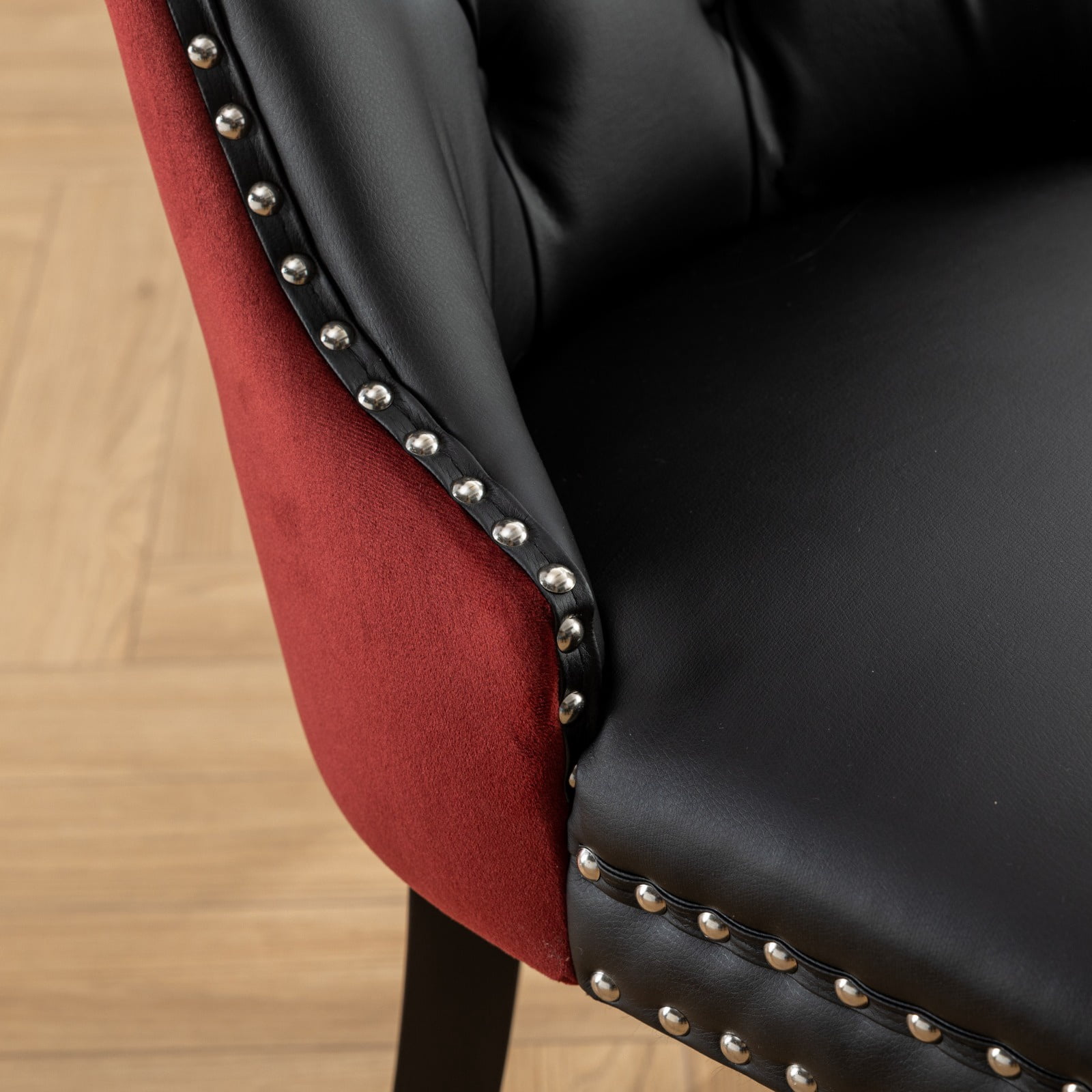 Dining Chairs Set of 2, Upholstered High-End Tufted Dining Room Chair with Back Ring and Nailhead Trim, Modern Velvet Kitchen Chairs with Solid Wood Legs for Kitchen, Home,Black+Wine