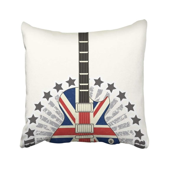 WOPOP Black Roll Stamp Born To Be Rock Star England Guitar Flag Guitarist Band Musician Concert Pillowcase Throw Pillow Cover Case 18x18 inches