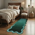 thumbnail image 2 of Hasoo Scalloped Runner Washable 2' x 6' Throw Rug for Hallway Enterway Neutral Indoor Green Ombre Printed Bordered Carpet, 2 of 5