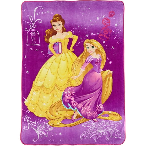 Disney Princesses Plush Blanket, Kids Bedding, 62?x90?, Purple, Belle and Repunzel