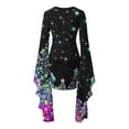 thumbnail image 5 of qelini Holiday Dresses for Women Christmas Bell Sleeve Cute Print Crewneck Irregular Dress Stylish Party Dresses, 5 of 5