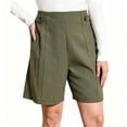 thumbnail image 4 of Women's Soft Cotton Blend Pleated Linen Style Shorts with Elastic Waistband And Buttons, Mid Waist Tummy Control Casual Summer Shorts, Solid Color Versatile Daily Wear | TruBelle,Green L, 4 of 7