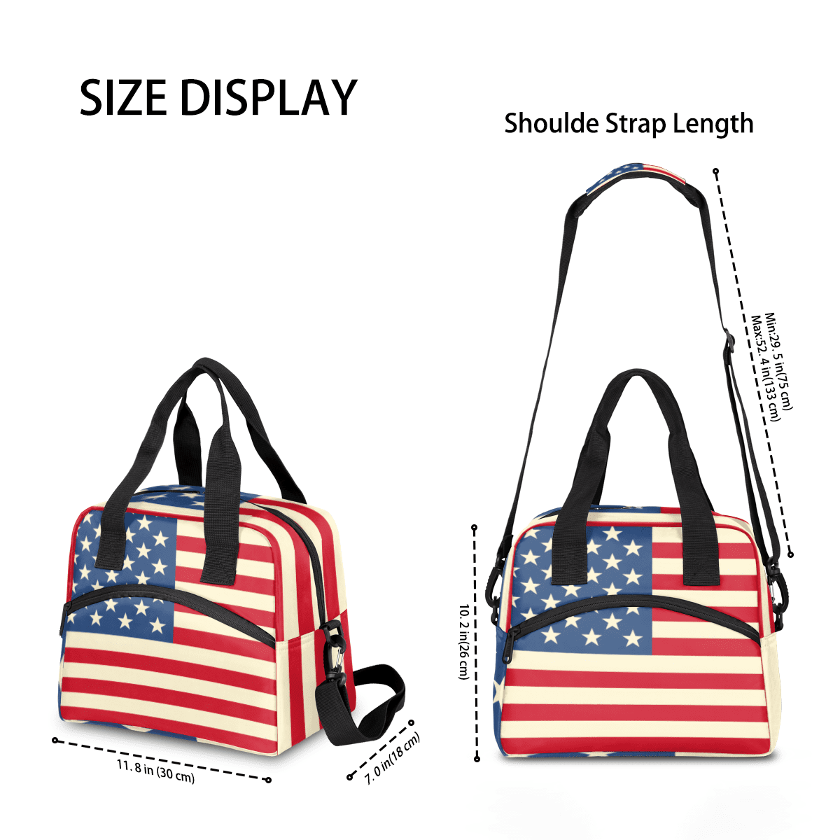 Herdesigns American USA Flag Insulated Lunch Bag for Women Men Adults Large Reusable Lunch Box 4th of July Leakproof Cooler Tote Bags with Adjustable Shoulder Strap