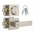 thumbnail image 1 of Mega Handles - Robell Entry Combo I Entry Lever Door Handle And Single Cylinder Deadbolt Lock And Key Combo Pack - Heavy Duty Square Locking Lever Set For Left Or Right-Handed Doors - Satin Nickel, 1 of 4
