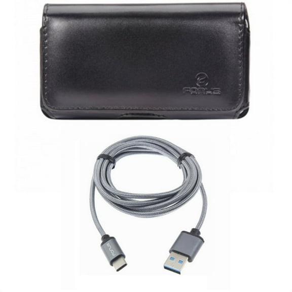 Charger Cord Type-C 10ft USB Cable w Swivel Leather Case Belt Clip A6A for Acer Liquid Jade Primo - ASUS ROG Phone, ZenFone 4 Pro - Blackberry Motion - BLU Vivo XI Plus - Google Pixel 3 XL