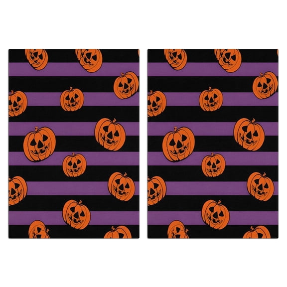 2 Pcs Funny Kitchen Towels,Halloween Purple and Black Striped Pumpkins Microfiber Dish Towels,Kitchen Tea Towels,Kitchen Towel Set (18" X 26")