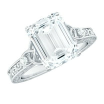 Rosec Jewels Moissanite Emerald Cut Engagement Ring 2 Ct - 7X9 mm - Celtic Knot Ring - D-VS1 Quality Certified, 10K White Gold, US 13.00
