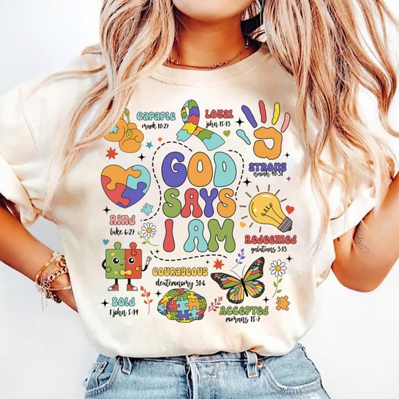 God Says I Am T-Shirt, Autism Awareness Month Shirt, Autism Mom Teacher T-Shirt, Puzzle Piece Faith T-Shirt, Coquette Autism Advocate Gift