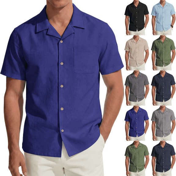 Mens Short Sleeve Button Down Shirts Casual Relaxed Fit Solid Color Cotton Summer Vacation Shirts,Sizes S-5XL