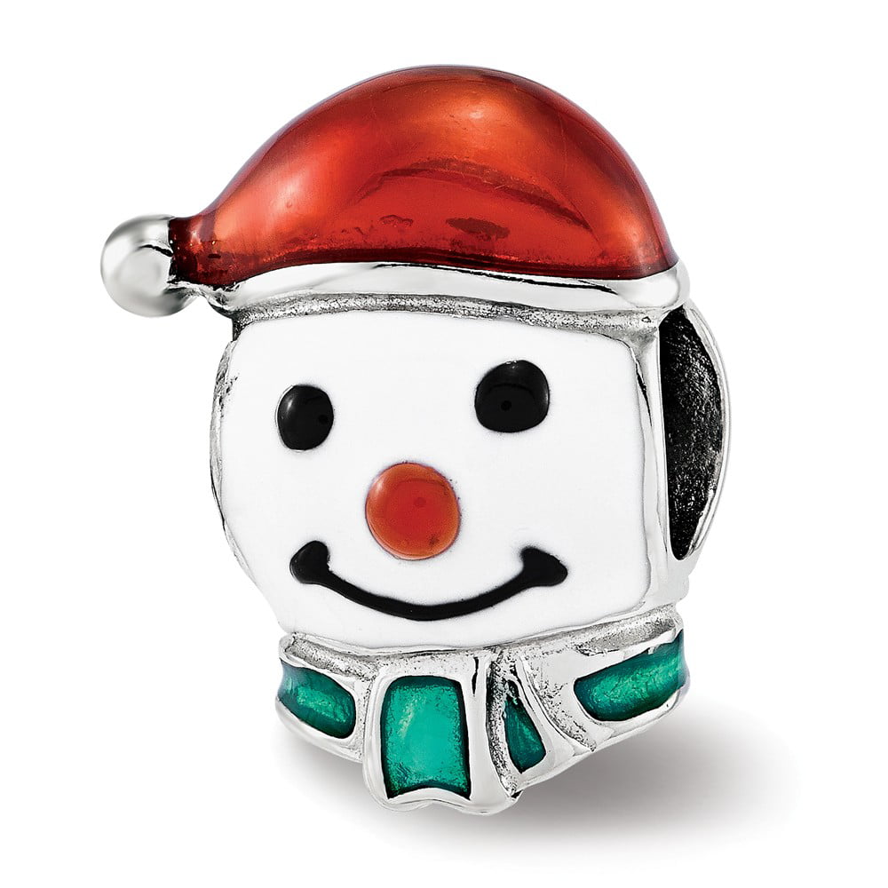 8.2mm x 12.4mm Solid 925 Sterling Silver Reflections Enameled Snowman Head Bead 