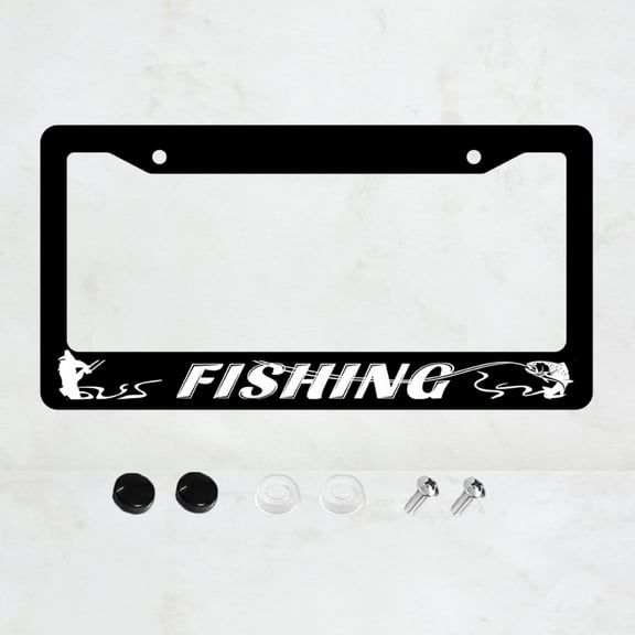 1ps Fishing Aluminum License Plate Frame - US Standard Size, Personalized Decorative Car License Plate Bracket, 2 Holes for Auto Decorative Gift, Perfect Gift for Both Men and Women