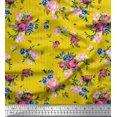 thumbnail image 1 of Soimoi Yellow Rayon Crepe Fabric Stripe,Cyclamen & Rose Floral Decor Fabric Printed Yard 46 Inch Wide, 1 of 1