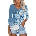 thumbnail image 2 of Blue Young Adult Tops Womens Fashion T Shirts 2025 Short Sleeve Casual V Neck Summer Tops Cute Loose Fit Blouses Graphic Tees Plus Size Tops for Women, 2 of 5