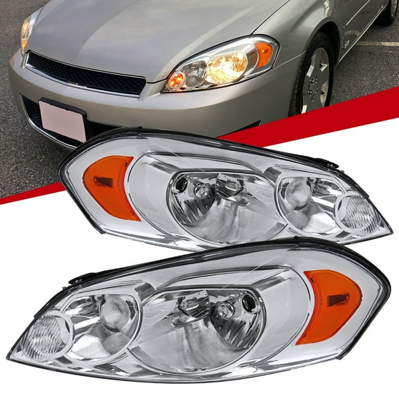 Factory Style Crystal Headlights w/ Amber Reflectors (Chrome Housing/Clear Lens) Made for and Compatible with 2006-2013 Chevrolet Impala / 2014-2016 Impala Limited / 2006-2007 Monte Carlo