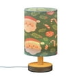 thumbnail image 2 of WOBOGO Christmas Pattern with Santa Claus Bedroom Table Lamp USB Power Connector Wooden Base Round Linen Shade For Living Room Desk, 2 of 7