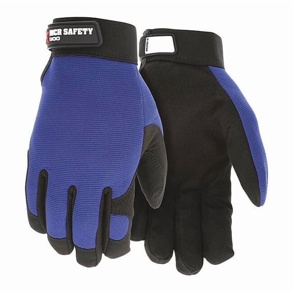 Mechanics Gloves, Hook-and-Loop, Spandex Back, Black/Blue, M 900M