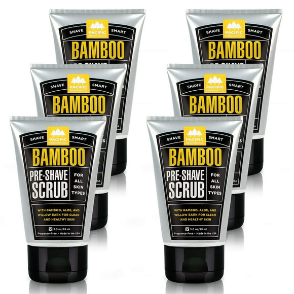 Pacific Shaving Company Bamboo Pre-Shave Scrub with Aloe & Willow Bark Exfoliates Soothes & Moisturizes Skin Helps Control Blemishes Fragrance-Free All Skin Types Made in USA 3 oz (6-Pack)