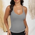 thumbnail image 5 of Women's Ribbed Knit Deep V Neck Tank Top with Seamless Design - Large, Gray, 5 of 7