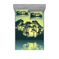 thumbnail image 2 of Forest Bedding Set with Sheet & Covers, Mystic Forest with Trees Abstract Mountain View and Lake River Nature Print, Printed Bedroom Decor 2 Shams, 4 Sizes, Blue and Green, by Ambesonne, 2 of 3