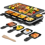 Raclette Table Grill,Korean BBQ Indoor Electric Grill Griddle,2 in 1 Electric Griddle Nonstick with 8 Raclette Cheese Pans Adjustable Temperature for Family and Party
